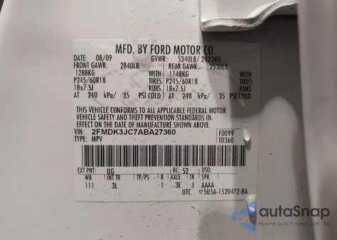 2010 Ford Edge Sel from USA, damaged, VIN 2FMDK3JC7ABA27360